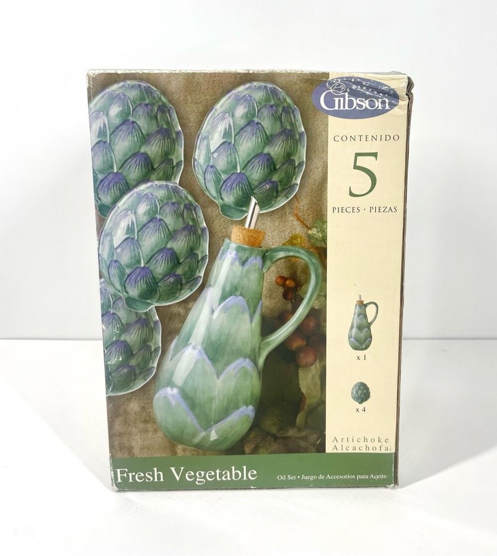 Gibson Cookware Fresh Vegetable 5pc Artichoke Oil Dipping Set Vintage NIB